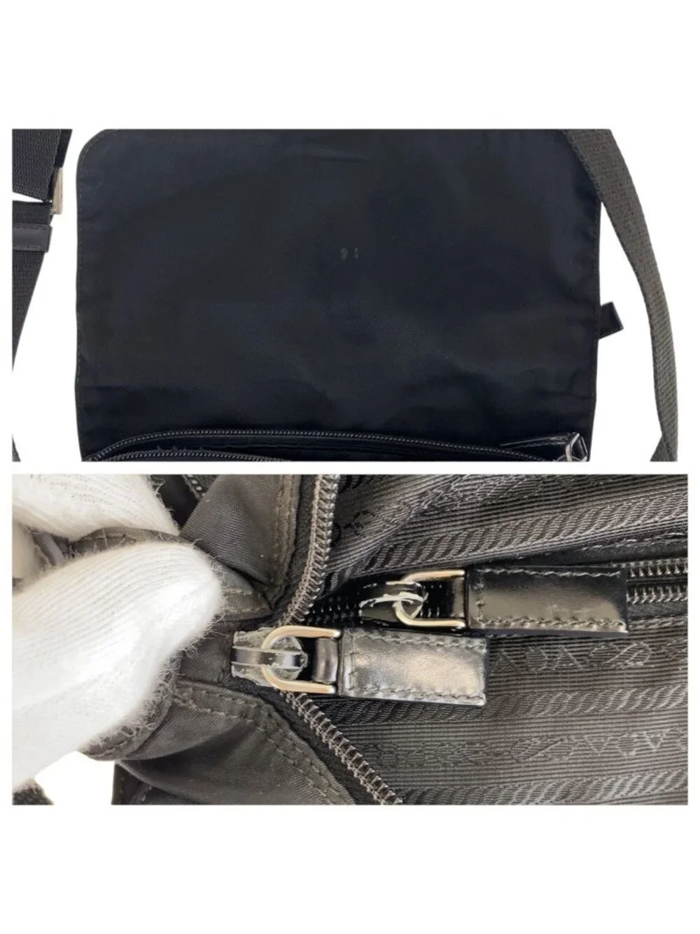 Prada Tessuto Black Silver Nylon Shoulder Bag Pochette